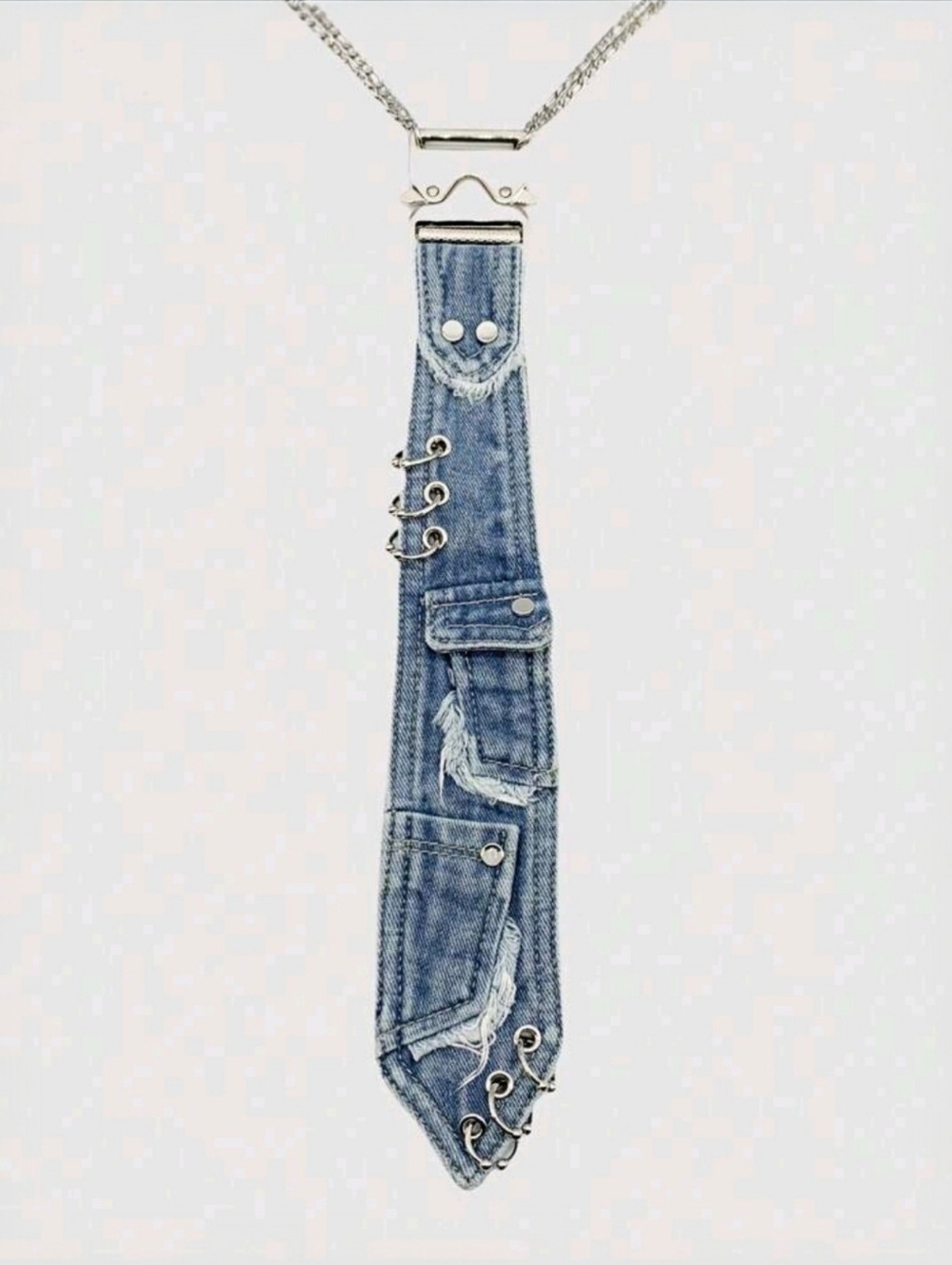 Denim Distressed Tie Necklace ▪︎ Lt Blue ▪︎ Her Tie ▪︎ OSFA - Picture 5 of 10